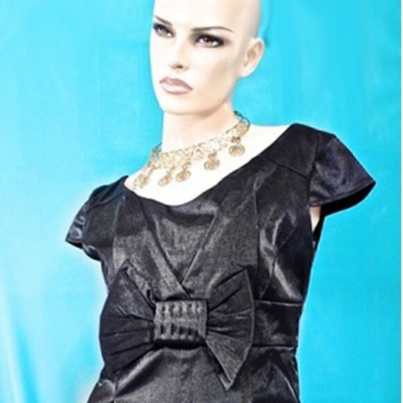 LBD by Jenny Collection cap sleeve bow front elegant sparkle fabric elegant S - Picture 6 of 6